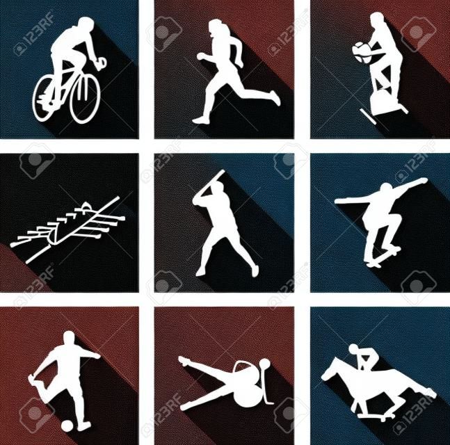 sport silhouettes on flat icons for web or mobile applications - vector