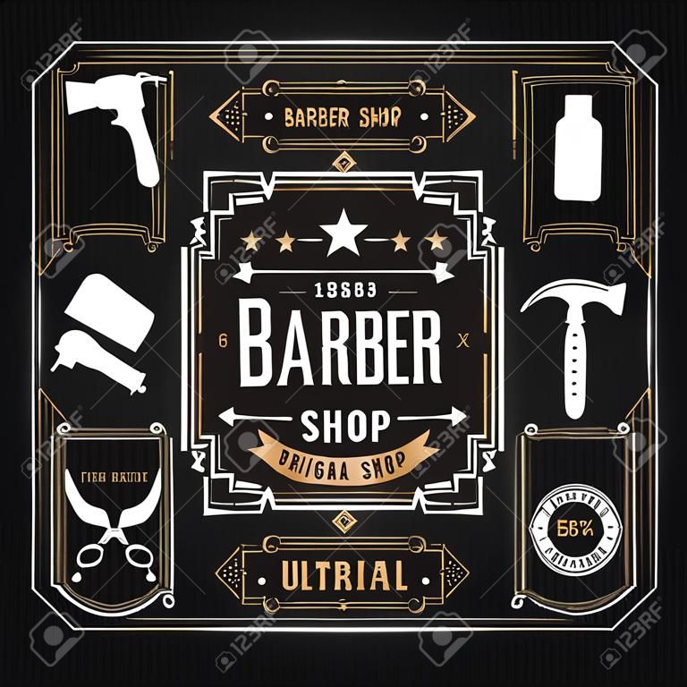 理髮店的設計元素，集復古理髮店的標誌，標籤，徽章和設計元素，矢量
