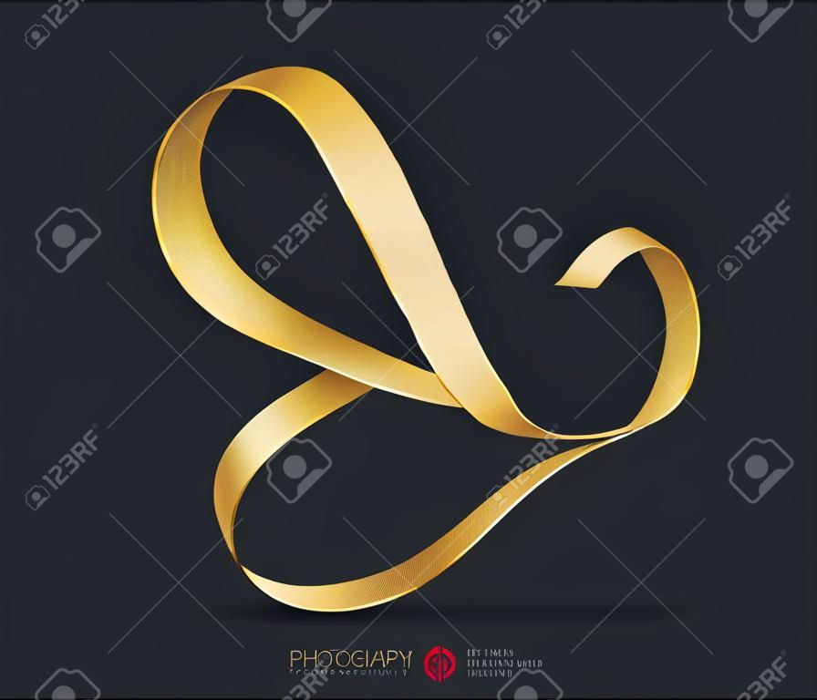 ribbon typography font  type with Glossy gold decorative silk S letter