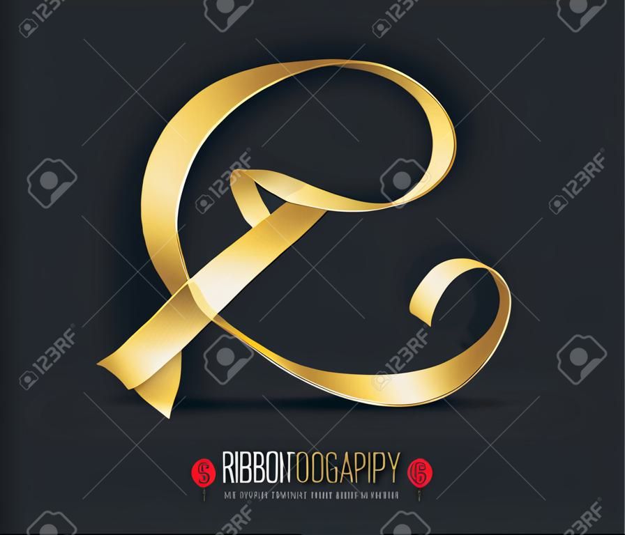 絲帶印刷字體類型有光澤的金色絲綢裝飾字母S