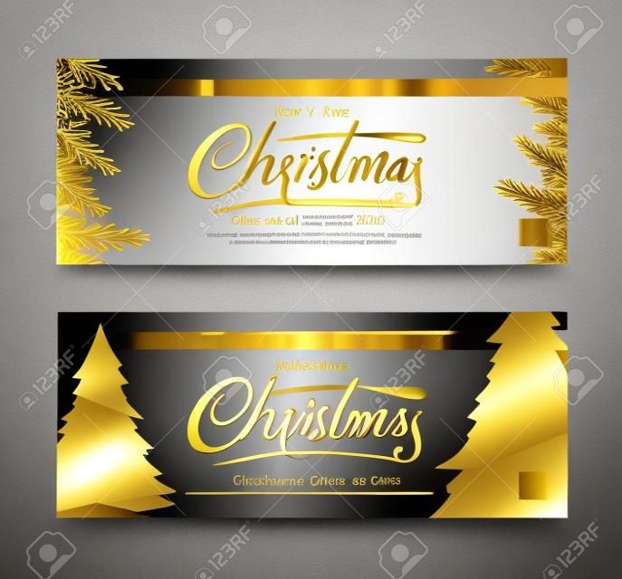 Kupon rabatowy na Boże Narodzenie i Nowy Rok z srebrną i złotą gwiazdą wektor ilustracja szablon