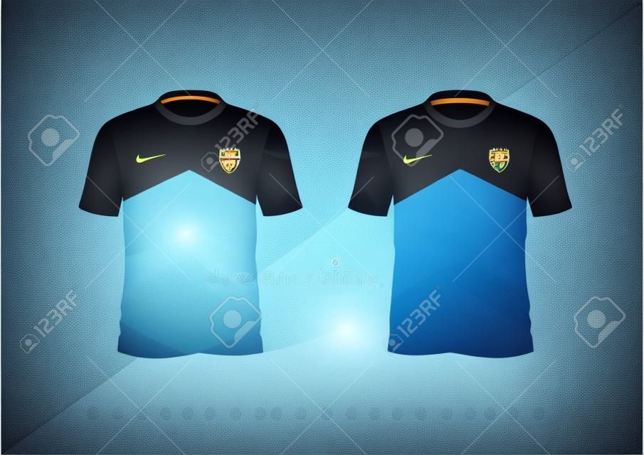 Camiseta de fútbol con diseño de camiseta negra entallada con cuello redondo. Ilustración vectorial