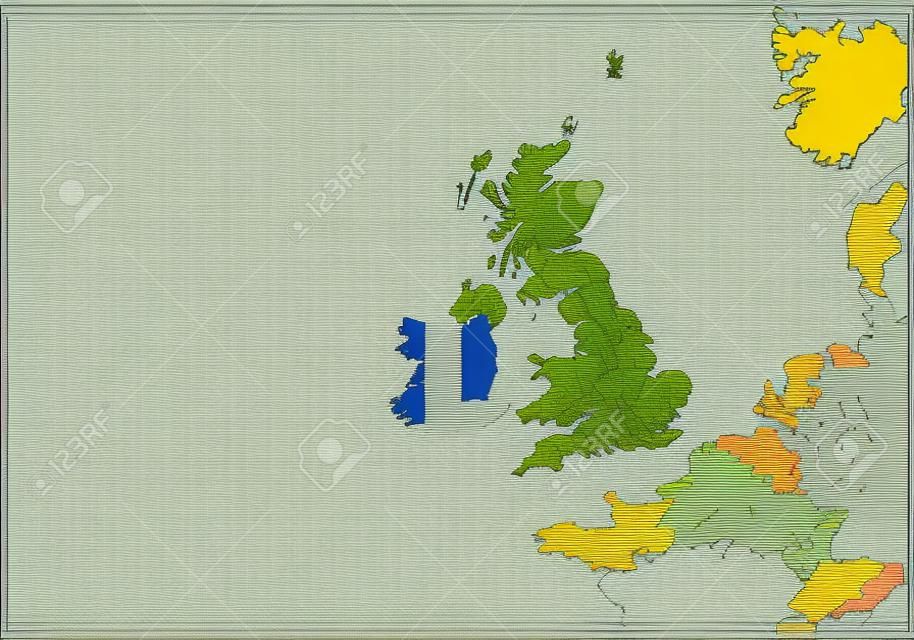 Europa z podświetloną mapą Irlandii. Ilustracja wektorowa.