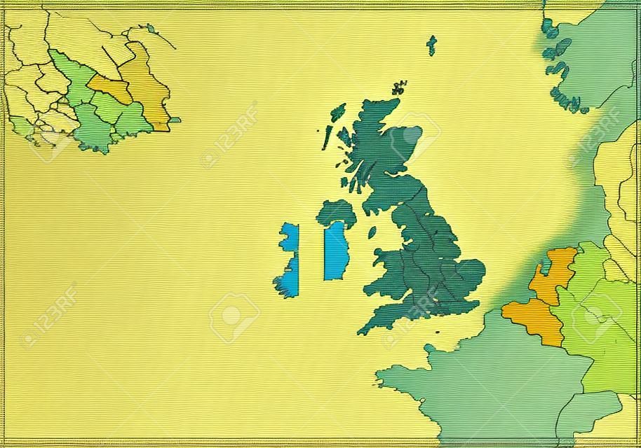 Europa con el mapa de relieve Irlanda. Ilustración del vector.