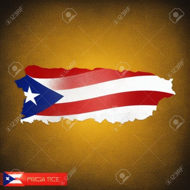 Ülkenin sallama bayrak ile Porto Riko haritası. Vektör illüstrasyonu.