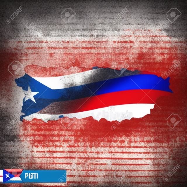 Puerto Rico map with waving flag of country. Vector illustration.