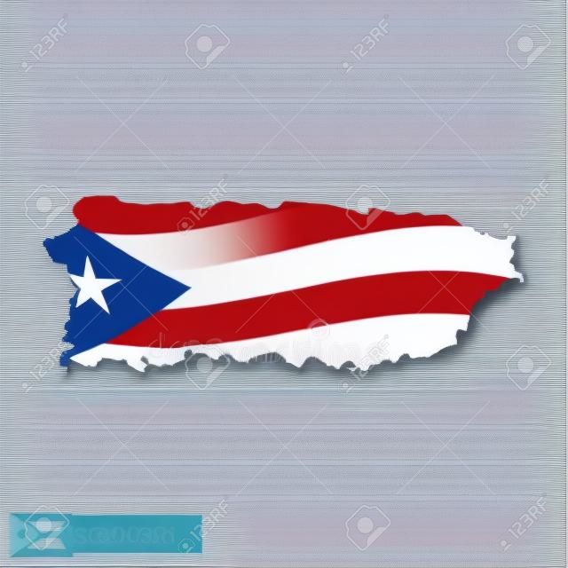 Ülkenin sallama bayrak ile Porto Riko haritası. Vektör illüstrasyonu.