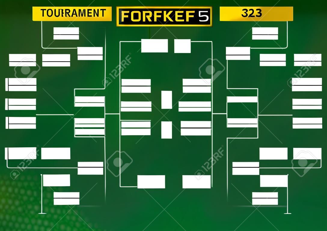 Yeşil futbol arka plan üzerinde 32 takım için turnuva tablosu