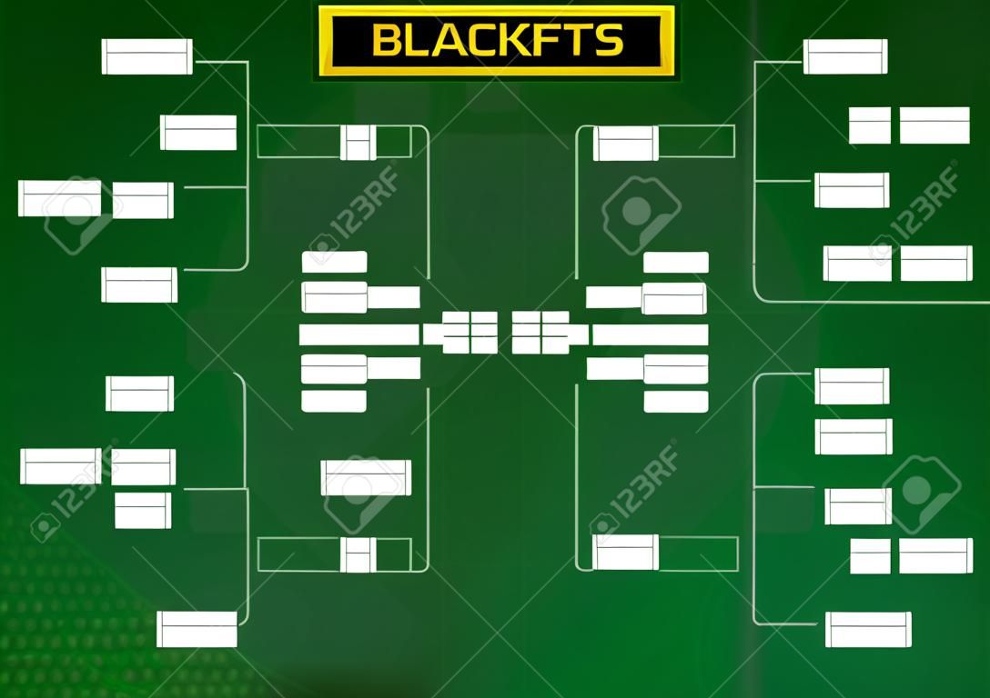 Yeşil futbol arka plan üzerinde 32 takım için turnuva tablosu