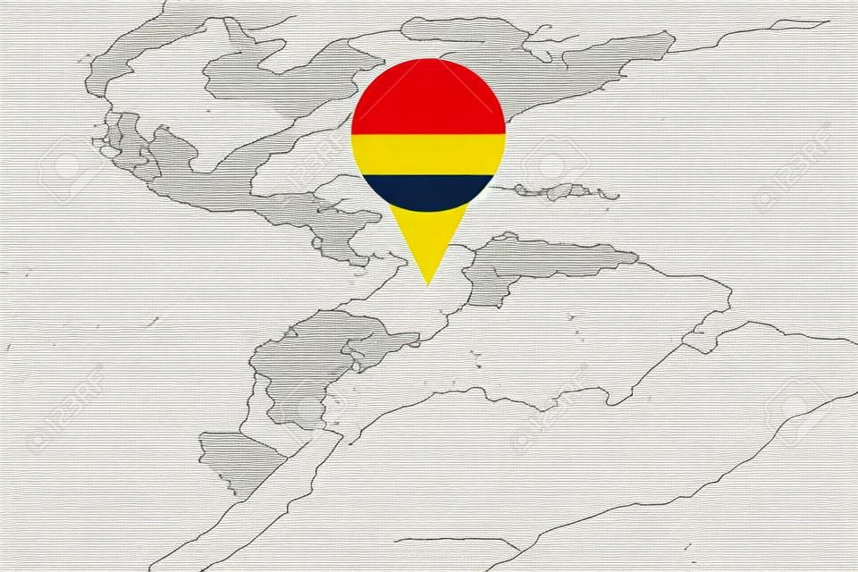 Map illustration of Colombia with the flag. Cartographic illustration of Colombia and neighboring countries. Vector map and flag.