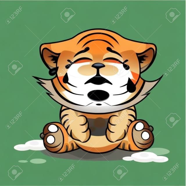 Vector Illustration isolé dessin animé caractère Emoji Tiger cub pleurer, beaucoup de larmes autocollant émoticône pour le site, infographies, vidéo, animation, sites Internet, e-mails, newsletters, rapports, bandes dessinées