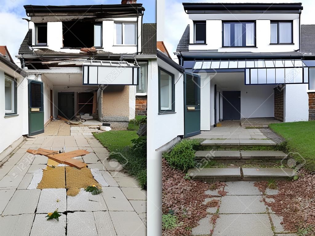 Construction d'une nouvelle partie de la vieille maison avant et après