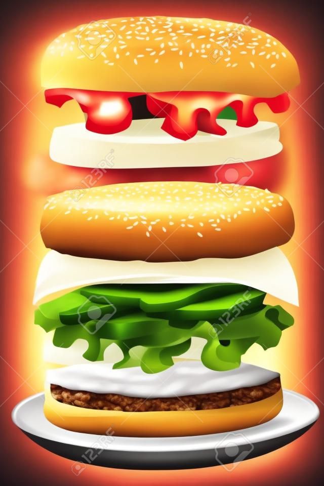 Big hamburger with fresh ingredients 