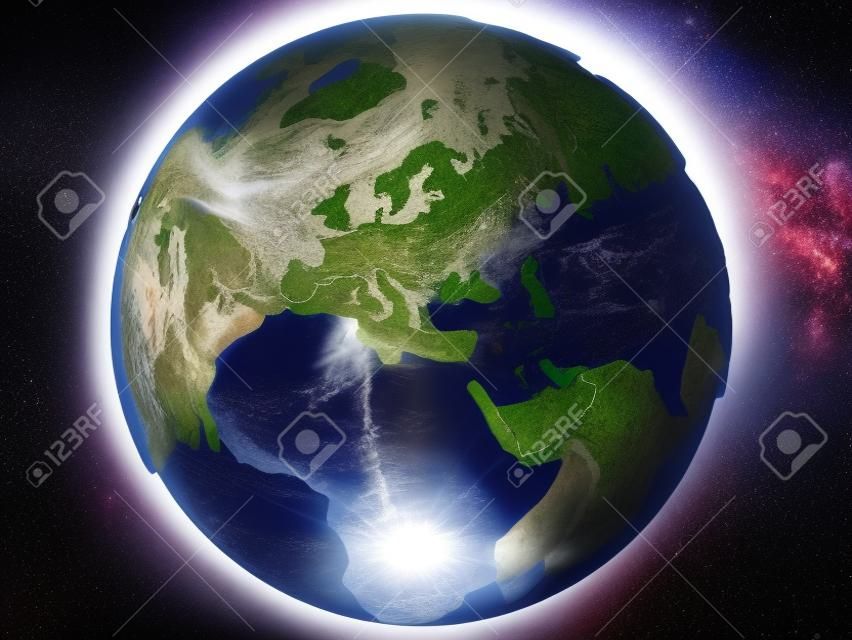 Planeten Erde Globus. 3D übertragen. Europa Ansicht. Auf weißem Hintergrund.