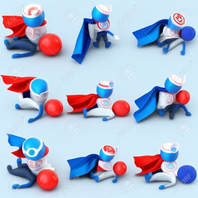 Superhero Doctor doing CPR First Aid Set. 3d CPR training concept on white background. CPR illustration