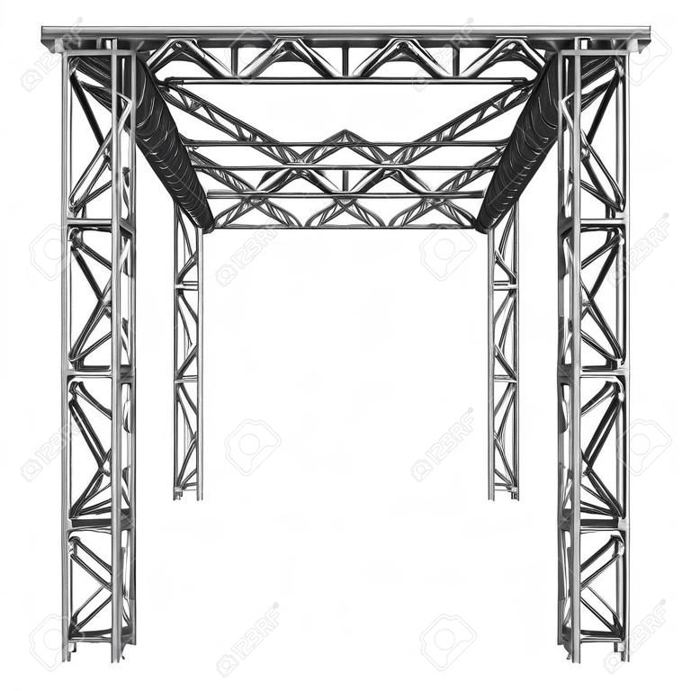 鋼トラス桁構造。3 d のレンダリングを白で隔離