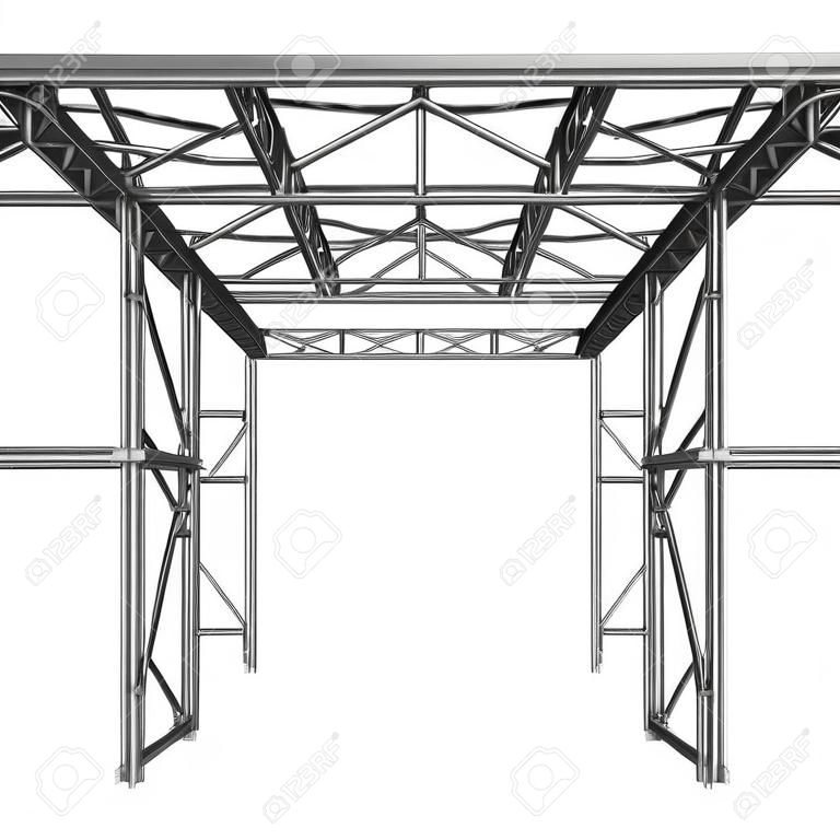 鋼トラス桁構造。3 d のレンダリングを白で隔離