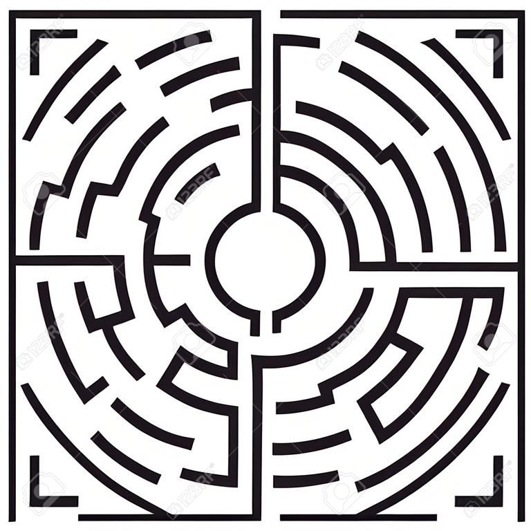 Circle Maze. Laberinto con entrada y salida. Encuentra el concepto de salida. Ilustración vectorial