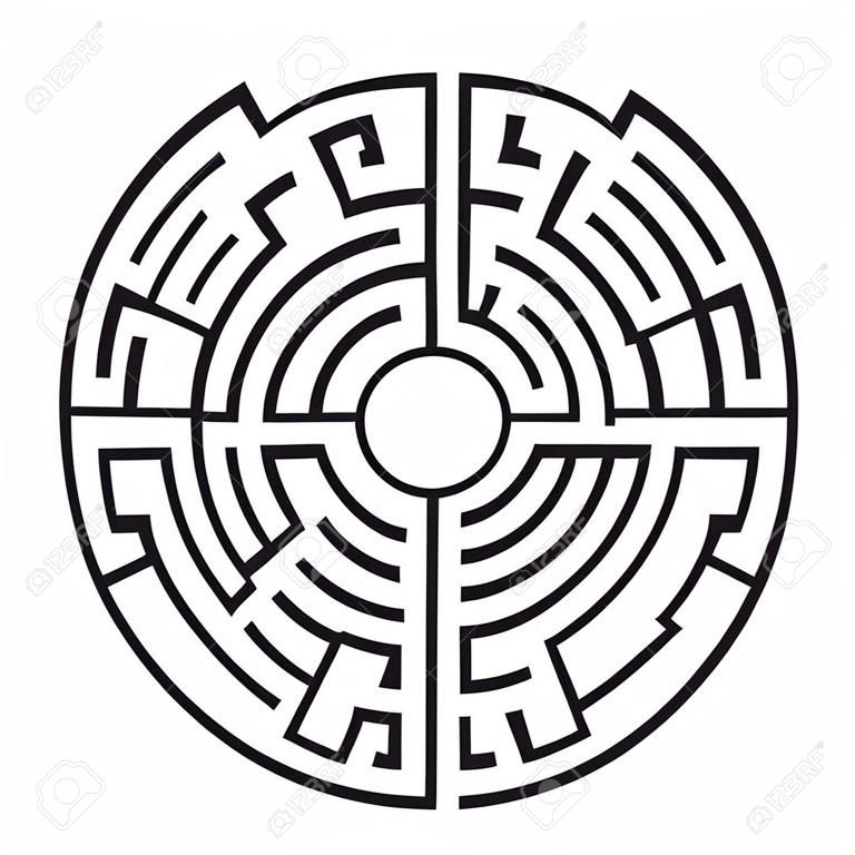Cirkel Maze. Labyrint met ingang en uitgang. Vind de weg uit concept. Vector illustratie.