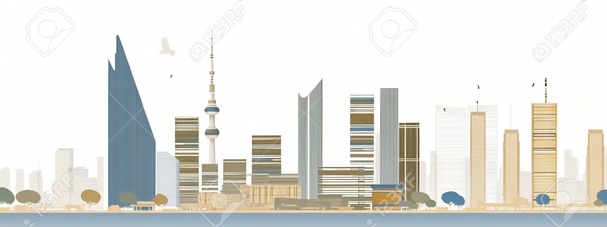 Seoul skyline with blue and brown buildings. Vector illustration