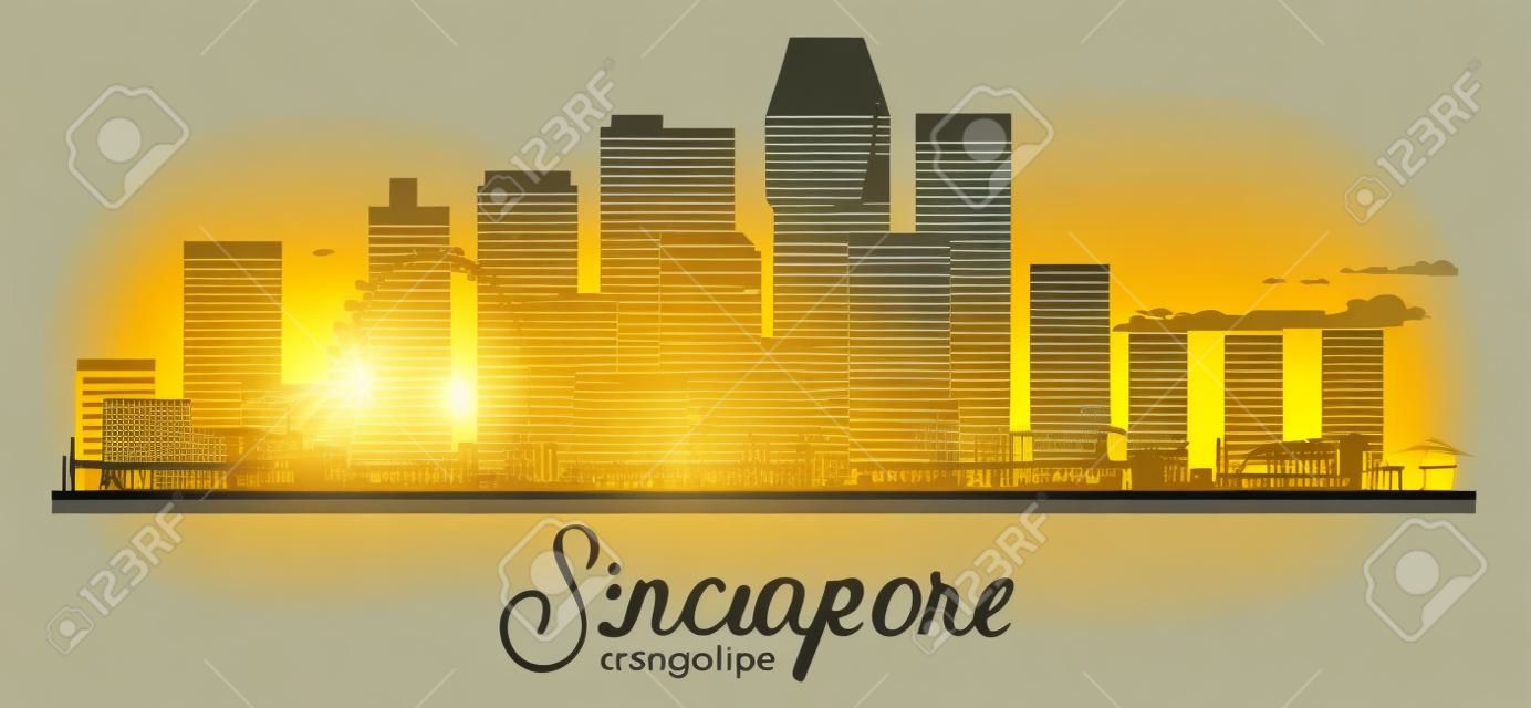 Goldenes Schattenbild der Singapur-Stadtskyline. Vektor-illustration Geschäftsreisen-Konzept. Singapur Stadtbild mit Sehenswürdigkeiten.