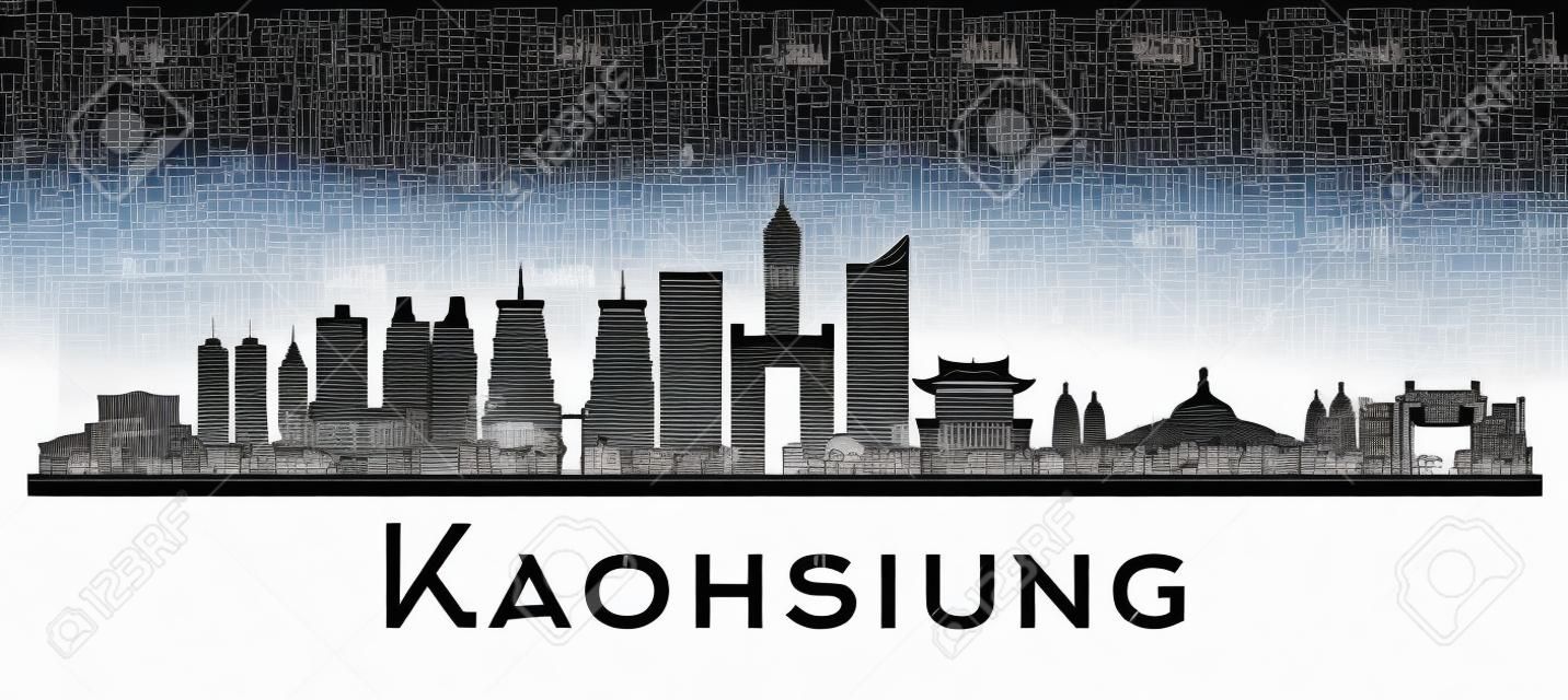 Taiwan City Skyline Silhouette with Black Buildings Isolated on White. Vector Illustration. Business Travel and Tourism Concept with Historic Architecture. Kaohsiung China Cityscape with Landmarks.