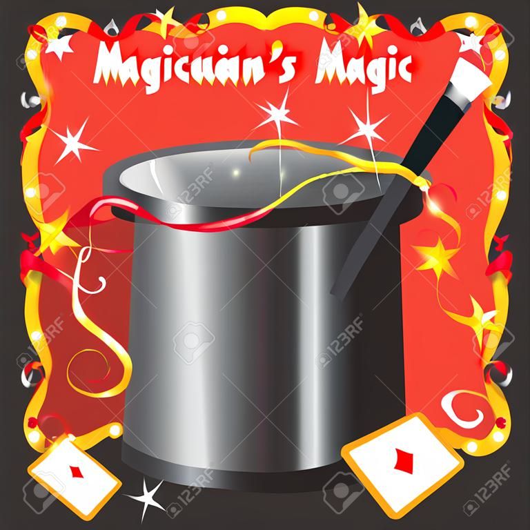 Magia urodziny Magician s akt zaproszenie party z różdżką, karty i czerwonego Marquee