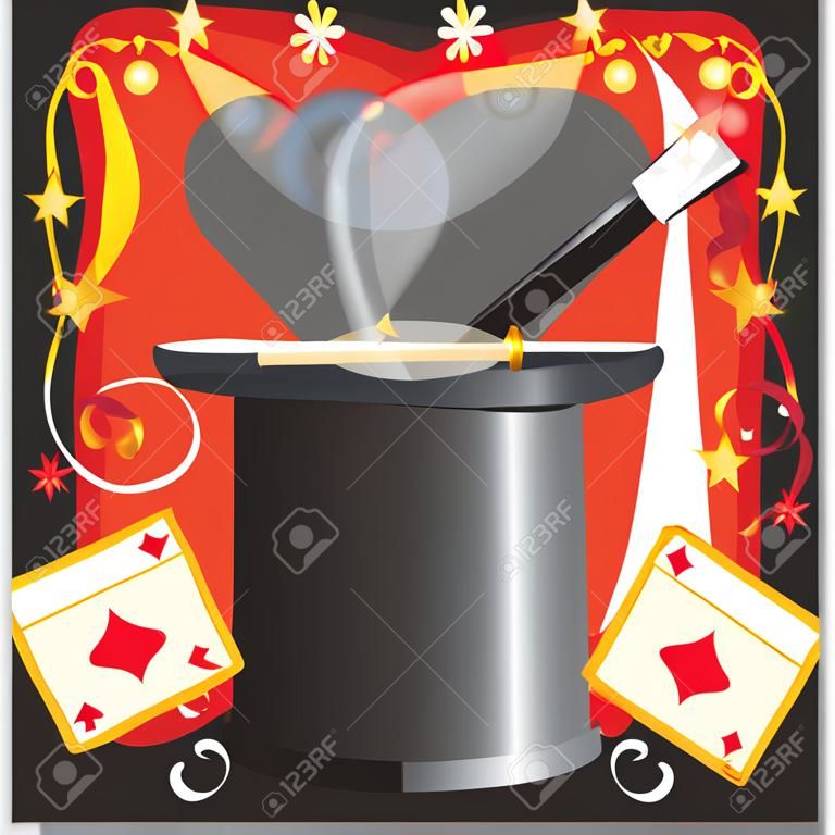 魔法師的魔法行為的生日派對邀請了魔術棒，卡片和紅色帳篷