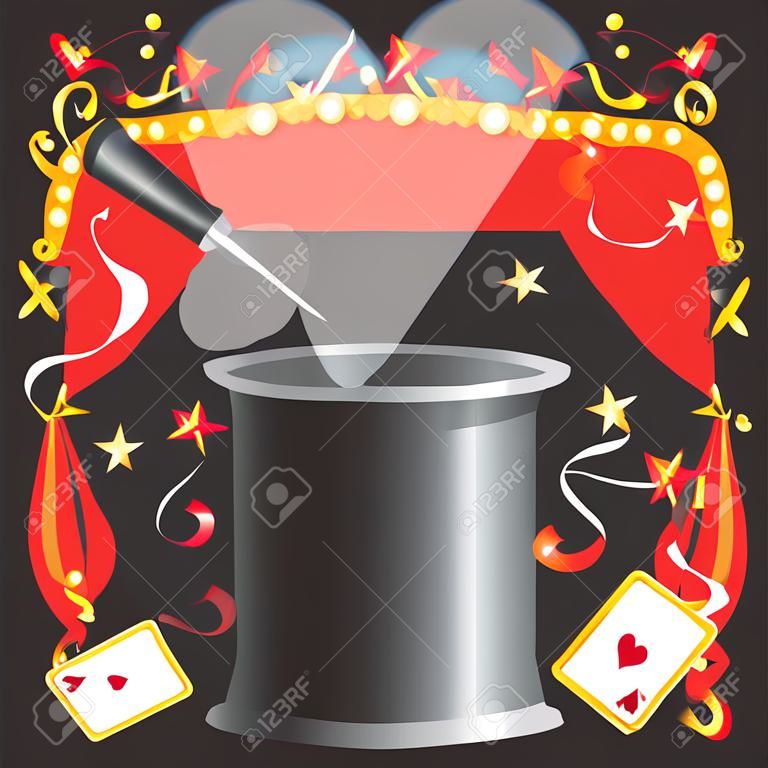 魔法師的魔法行為的生日派對邀請了魔術棒，卡片和紅色帳篷