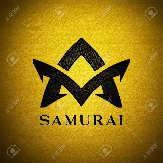 Logo samuraja, logo japońskiego wojownika, ikona maski azjatyckiej