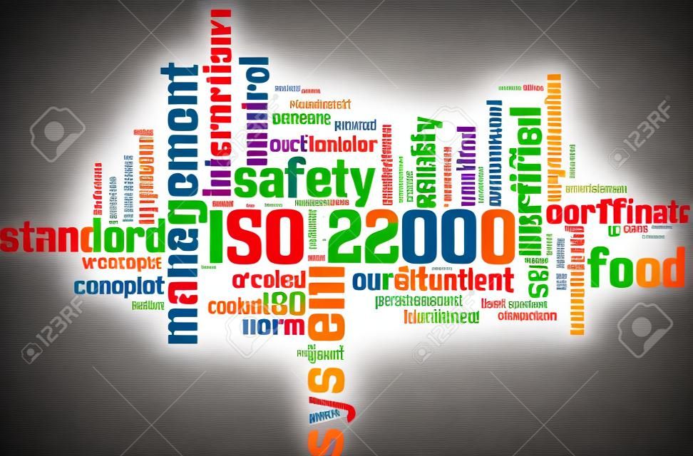 ISO 22000 szó felhő fogalmát. Vektoros illusztráció