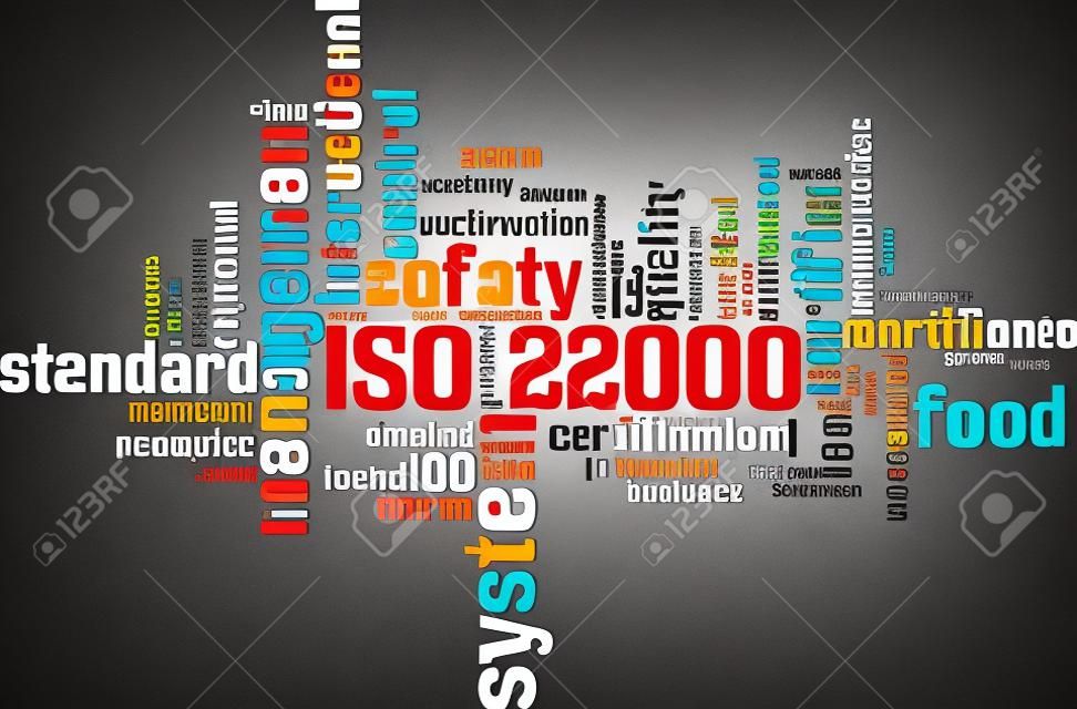 ISO 22000詞雲概念。矢量插圖