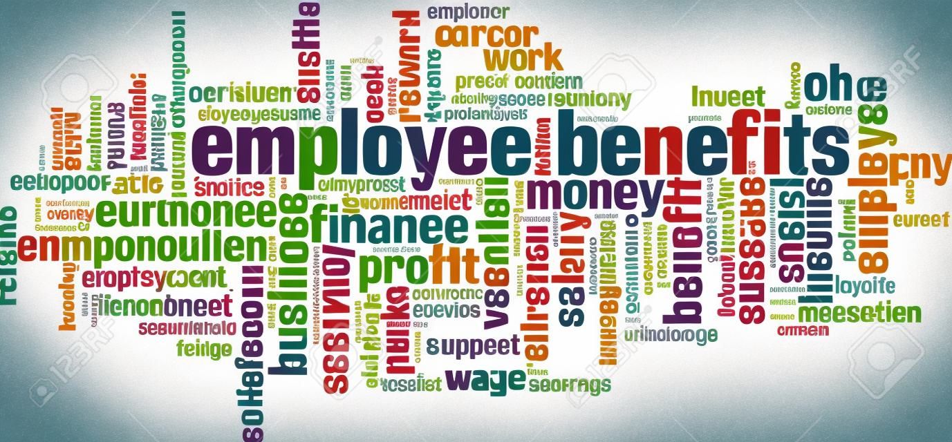 employee benefits word cloud concept. Vector illustration