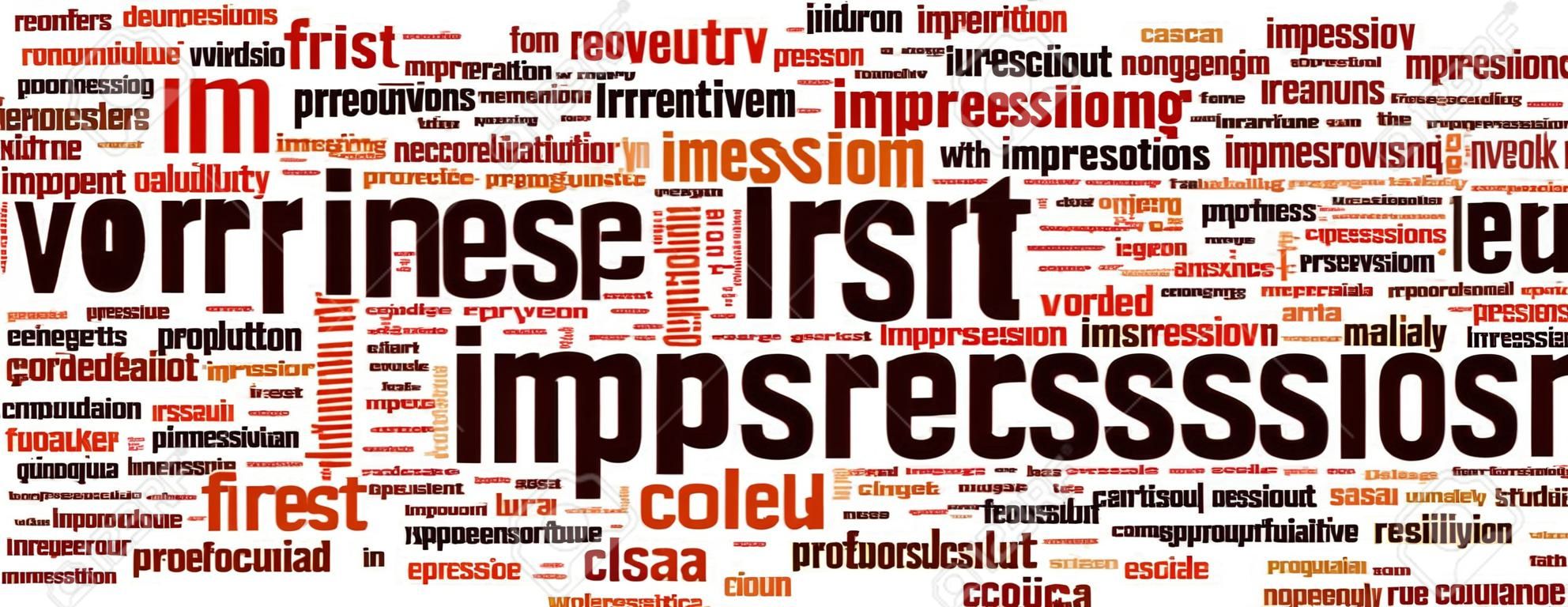 Concepto de nube de word de primeras impresiones. Collage de palabras sobre primeras impresiones. Ilustración vectorial