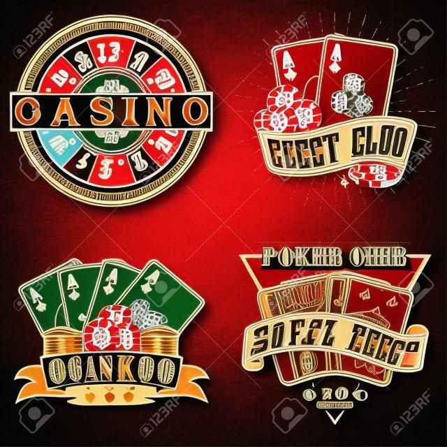 Набор логотипов для винтажных казино, печатных марок гранжа, эмблем типографической эмблемы покера, Vector