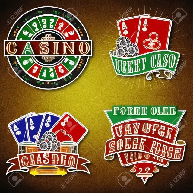 Ensemble de designs de logo de casino vintage, timbres d'impression de grange, emblèmes de typographie créative de poker, vecteur