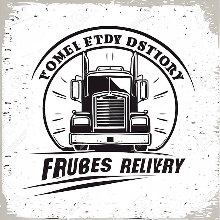 Vrachtwagen bedrijf logo ontwerp, embleem van vrachtwagen verhuur organisatie, levering firma print stempels, Zware vrachtwagen typografiev embleem, Vector
