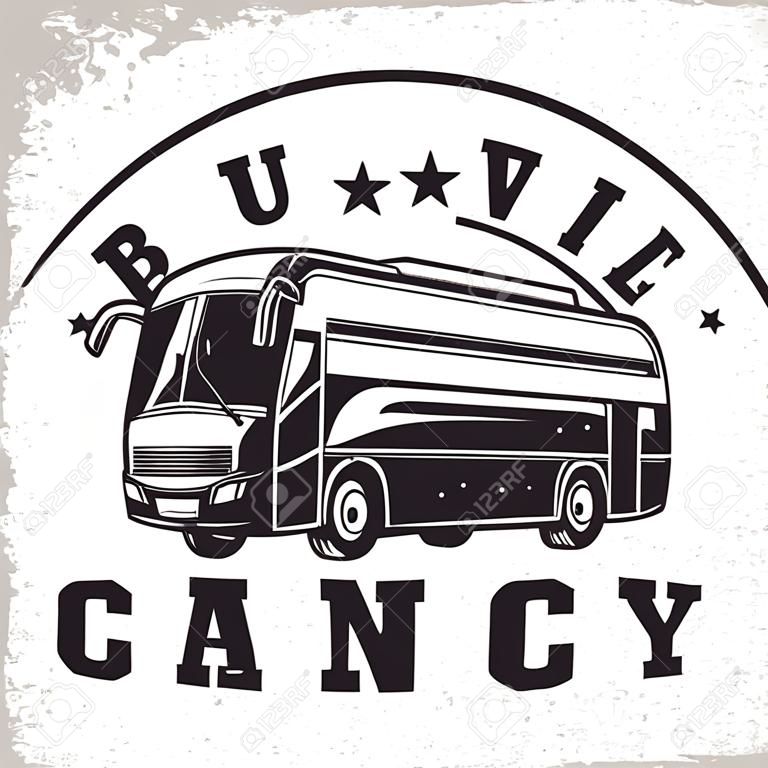 Bus travel company logo design, emblem of excursion or tourist bus rental organisation, travel agency print stamps, bus typography emblem, Vector