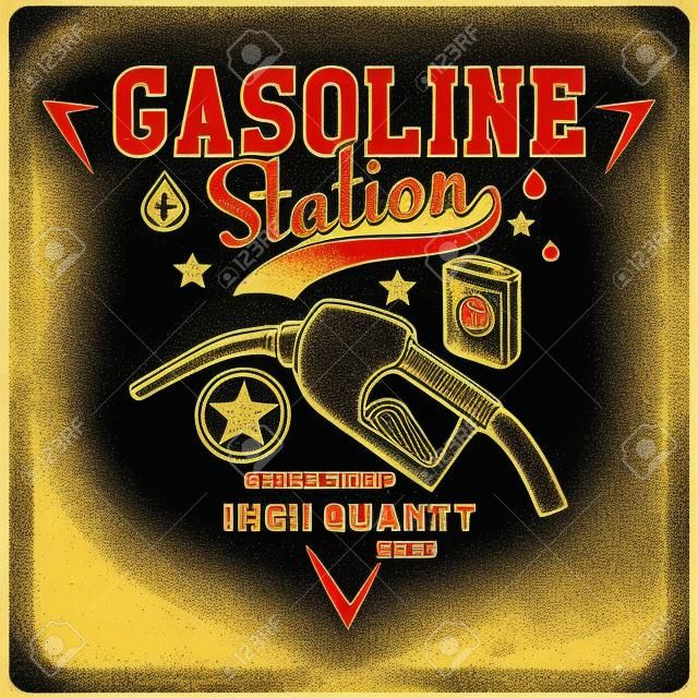 Vintage Petrol station logo design, emblem of gasoline station, Gas or diesel filling station typographyv emblem, print stamps with easy removable grange, Vector