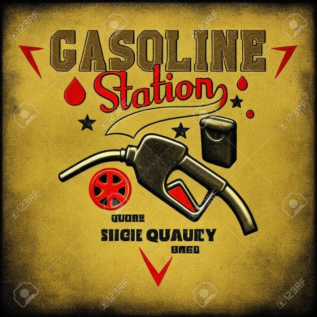 Vintage Tankstellen-Logo-Design, Emblem der Tankstelle, Typografie der Gas- oder Dieseltankstelle, Druckstempel mit leicht abnehmbarem Grange, Vektor