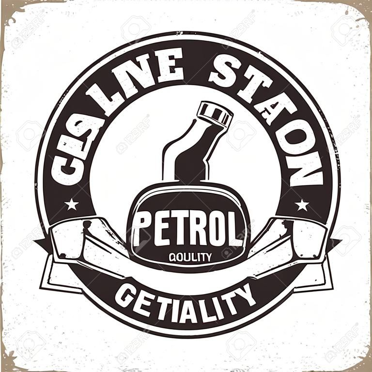 Vintage projektowanie logo stacji benzynowej, godło stacji benzynowej, godło typografii stacji benzynowej lub oleju napędowego, drukowanie znaczków z łatwo wyjmowanym folwarkiem, wektor