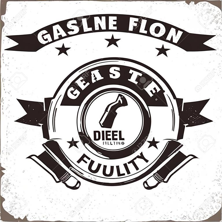 Diseño de logotipo de gasolinera vintage, emblema de la estación de gasolina, emblema de typographyv de la estación de llenado de gas o diesel, sellos impresos con grange extraíble fácil, Vector