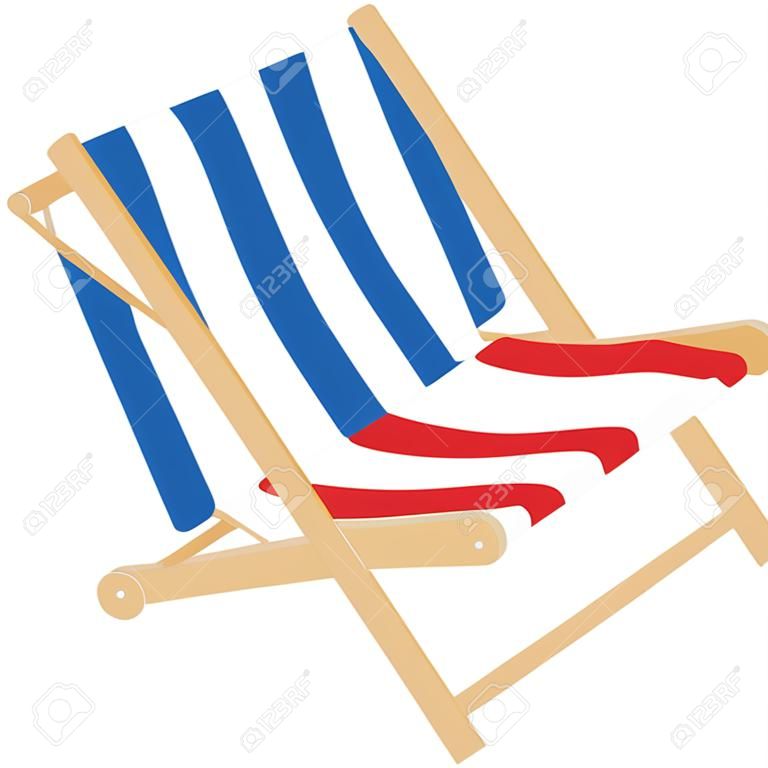 Flacher gestreifter Strand sunbed Ruhesesselstuhlholz getrennt auf Weiß. Vektor-Illustration