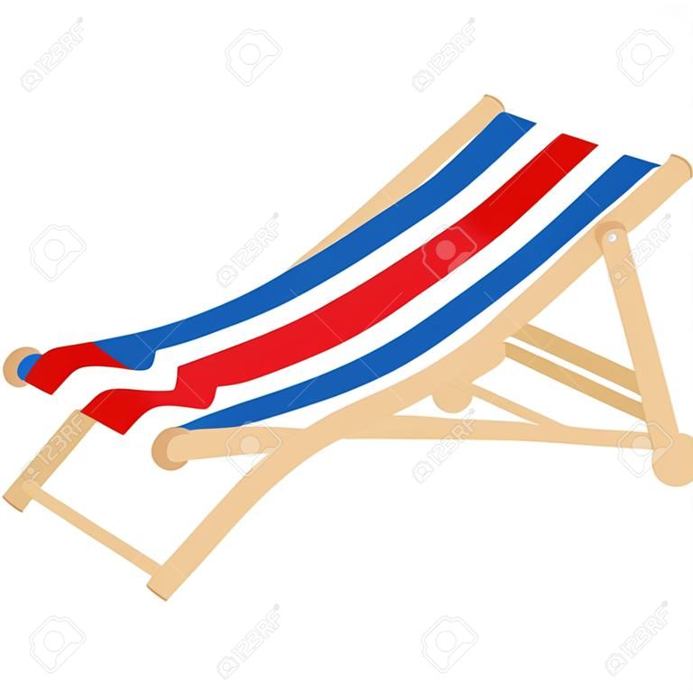 Flacher gestreifter Strand sunbed Ruhesesselstuhlholz getrennt auf Weiß. Vektor-Illustration