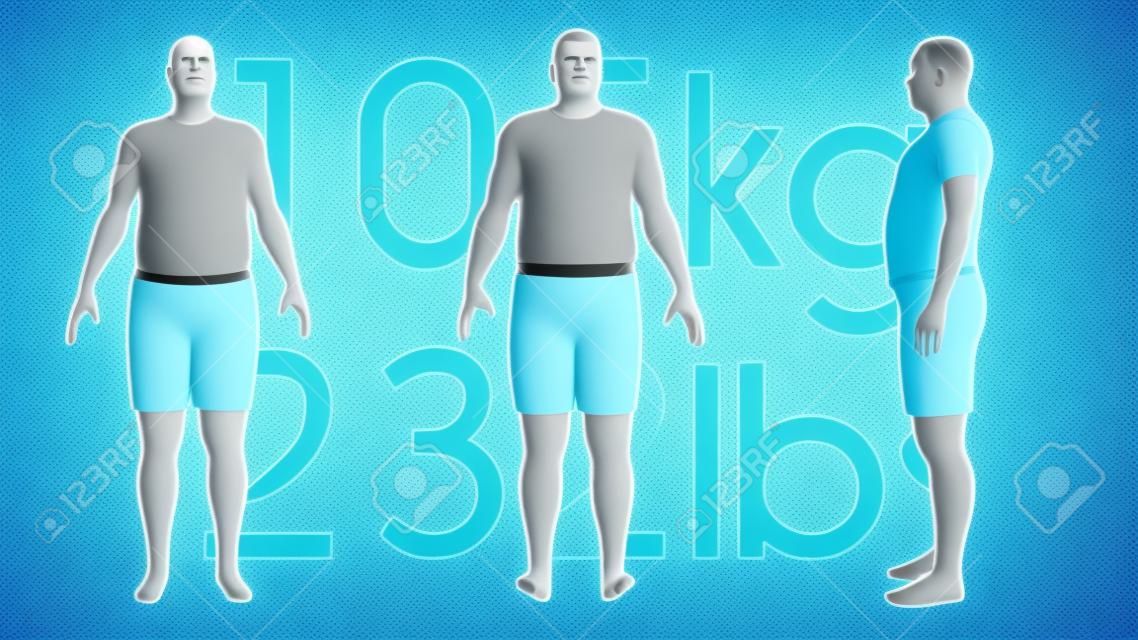 3D Illustration of an Obese Man Losing Body Weight and BMI Index