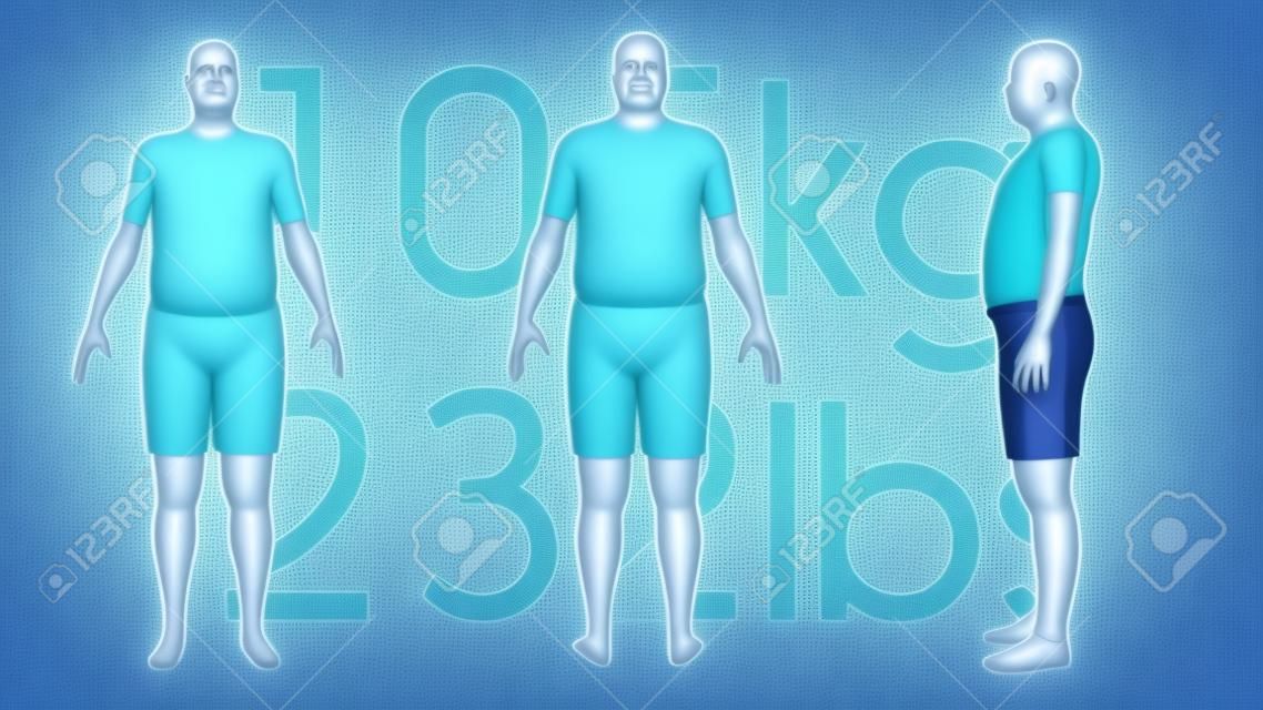 3D Illustration of an Obese Man Losing Body Weight and BMI Index
