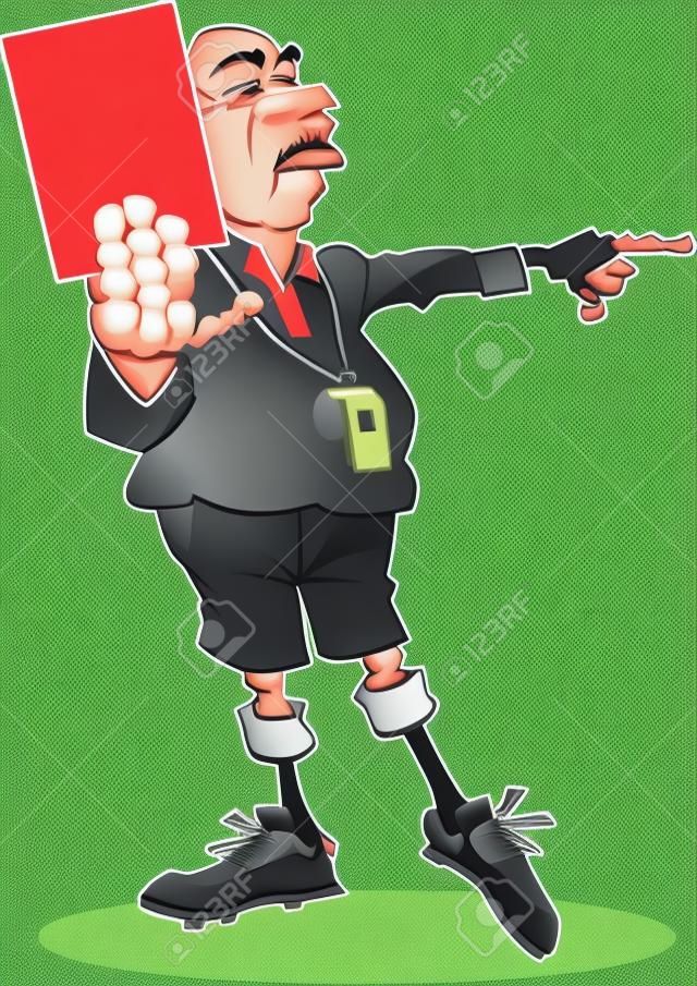 Vector cartoon illustration of a referee with a red card