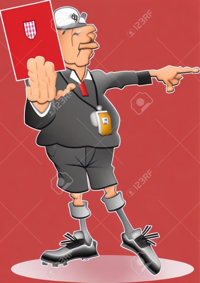 Vector cartoon illustration of a referee with a red card