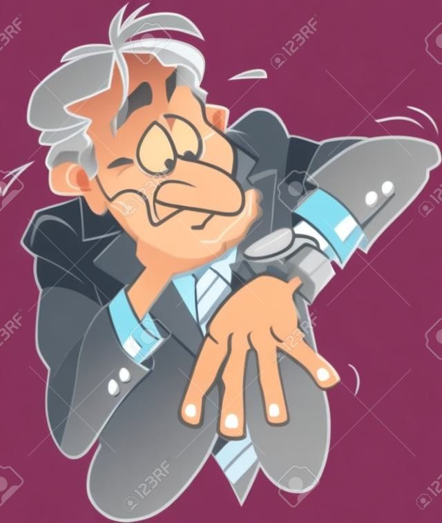 Vector cartoon illustration of a business man in lack of time