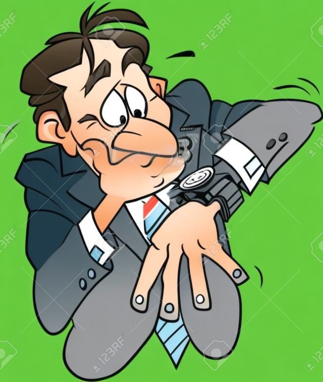 Vector cartoon illustration of a business man in lack of time